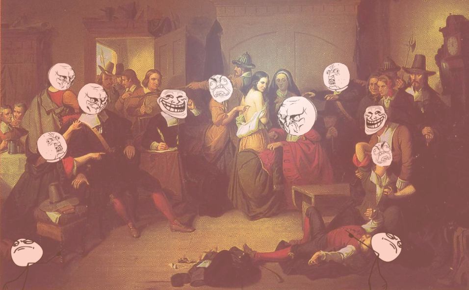 Examination of a witch hunt by matteson, with the faces replaced with rage/troll faces
